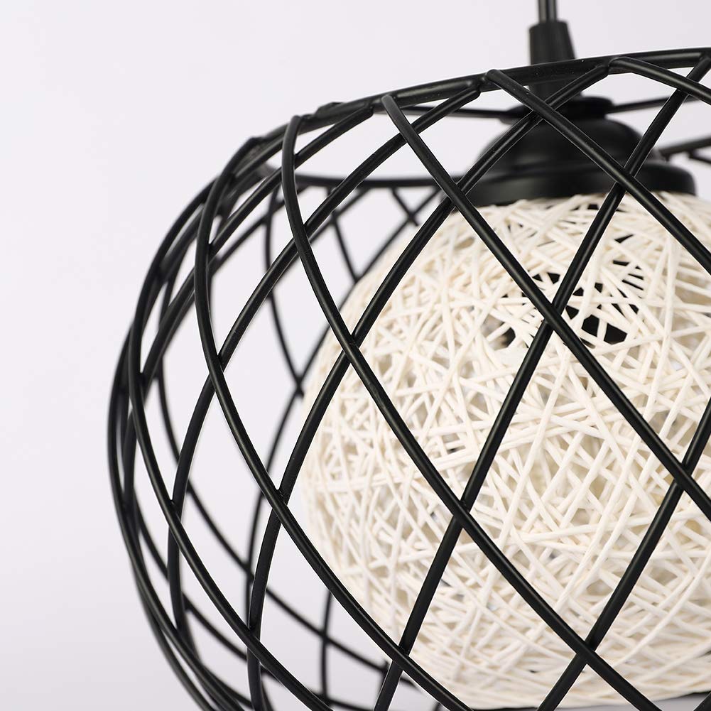 Luminaire Suspendu Industriel Bohème - Cadre en Métal Noir Treillé et Sphère en Fil de Coton Tressé - Éclairage Doux Ambiant pour Salon,Salle à Manger,Cuisine,Chambre - Compatible Ampoule E27