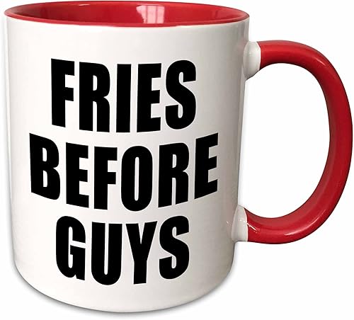 Miniatura 1 de 3dRose Fries Before Guys - Taza (11 onzas), color negro y rojo