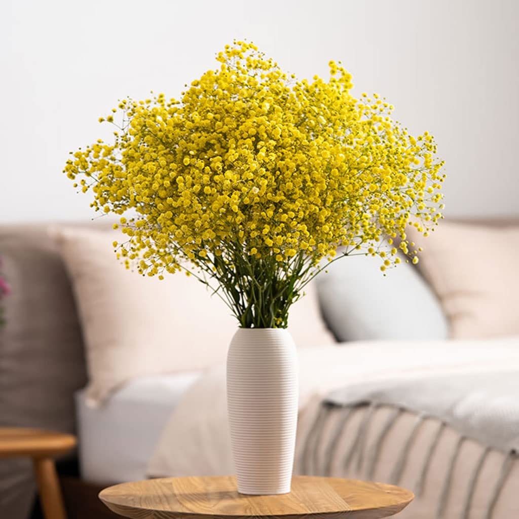 Künstliche Blumen Gypsophila Trockene Blume mit Vase Set, echte Blume Farbe Dekoration Blumenanordnung Künstliche Blumen wie Echt (Color : Yellow)