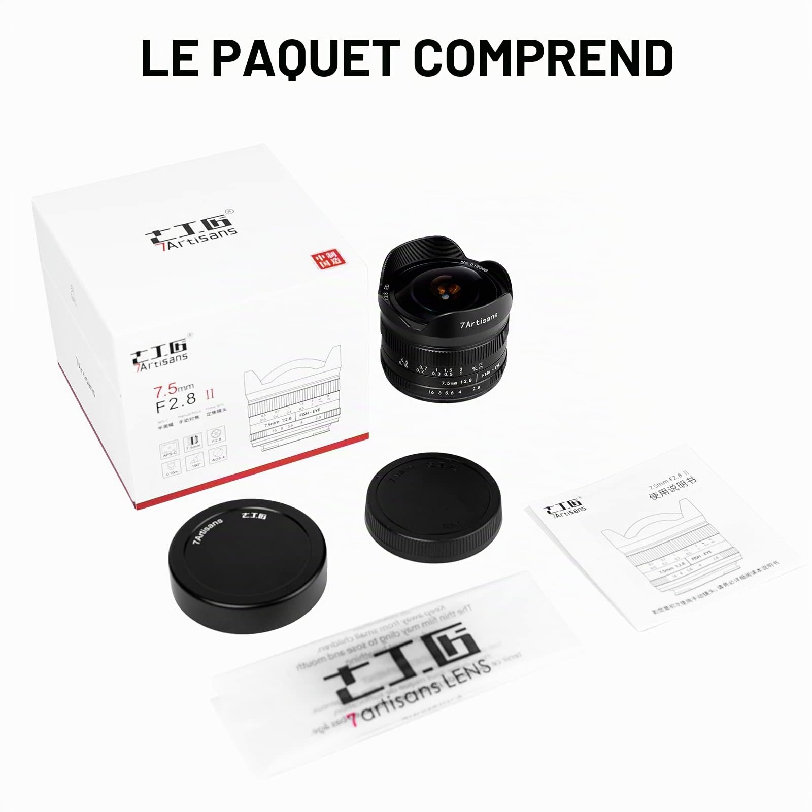 7artisans Objectif fisheye Grand Angle 7,5 mm f2.8 Mark II APS-C pour Appareil Photo sans Miroir Sony E A6300 A6400 A6500 NEX-3 NEX-3N NEX-5T NEX-5R NEX-6 NEX-7