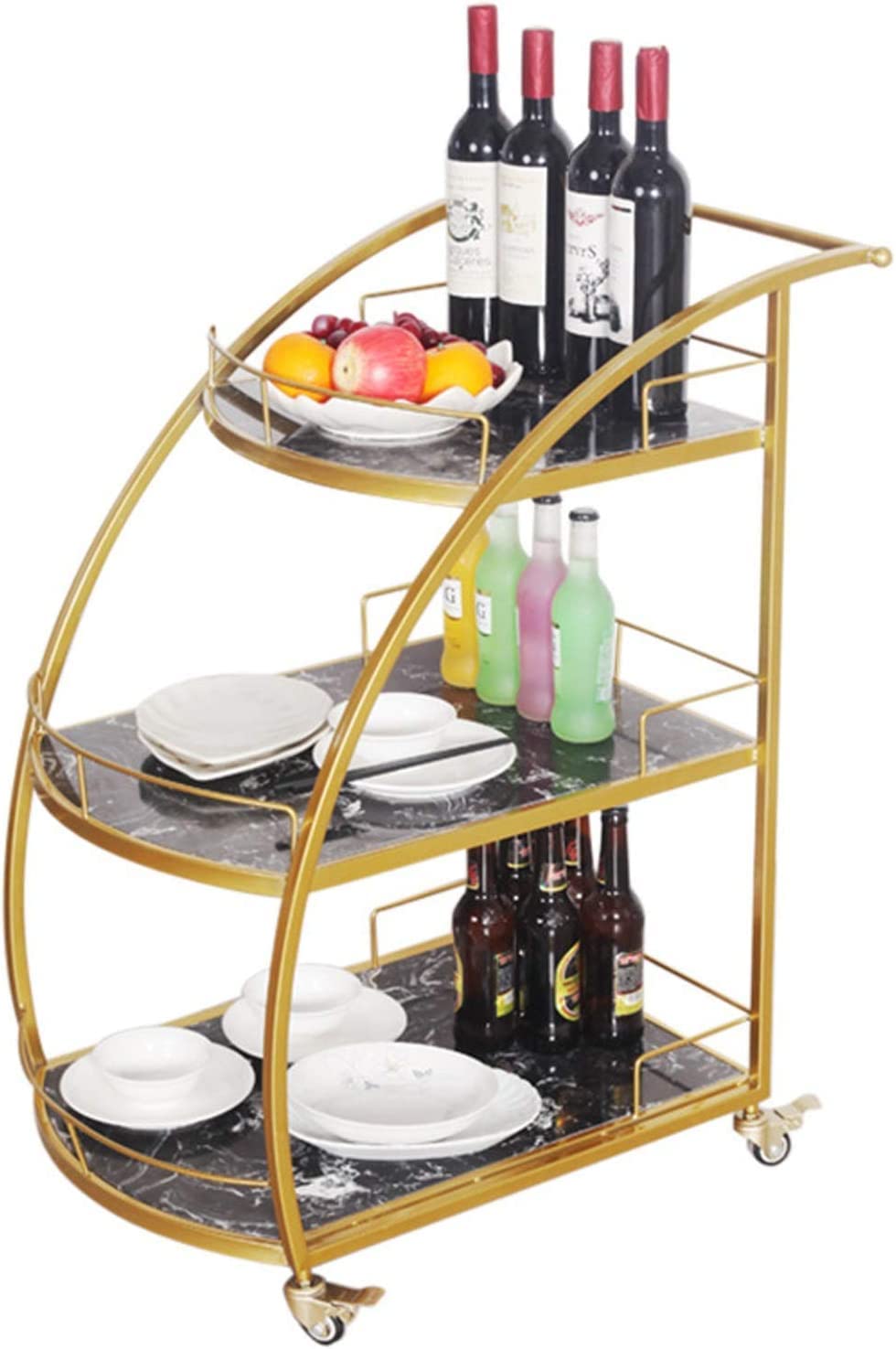 GRDDBZA Bar Serving Carts Business Restaurant Wine Cart, Home Bar Cart Serving Trolleys Sideboard Kitchen Rack Hairdressing Trolley On Wheels 3 Tier Trolley Beauty Bar Cart，for Home, Kitchen