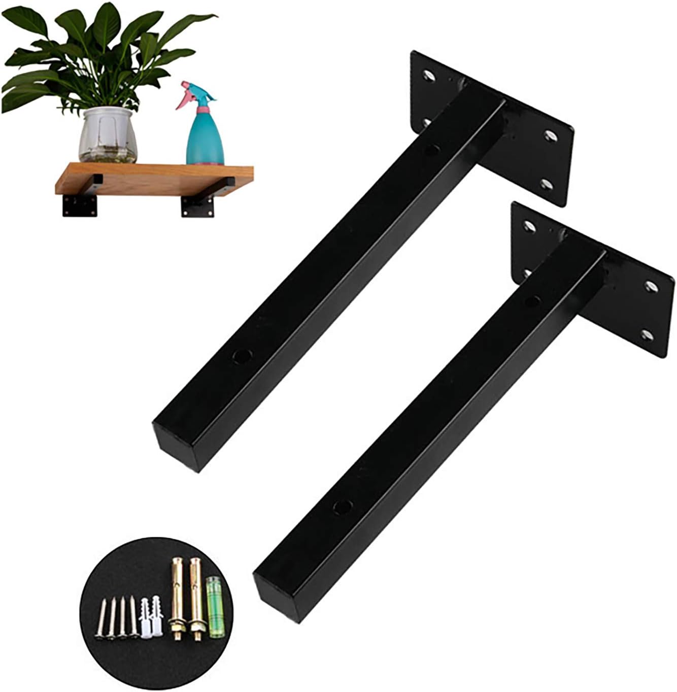 QWEASDF 2Pack Heavy Duty Shelf Brackets, Floating Shelf Brackets, Wall Mounted Iron Concealed Hidden Hardware Brace with Screws and Wall Anchors Industrial Metal Supports Shelving,Black,350mm/14 in