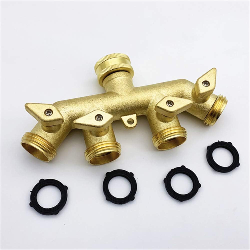 – Solid Brass 4 Way Water Distributor Hose Splitter Spliter Garden Hose Y Connector Tap Water Faucet Splitter