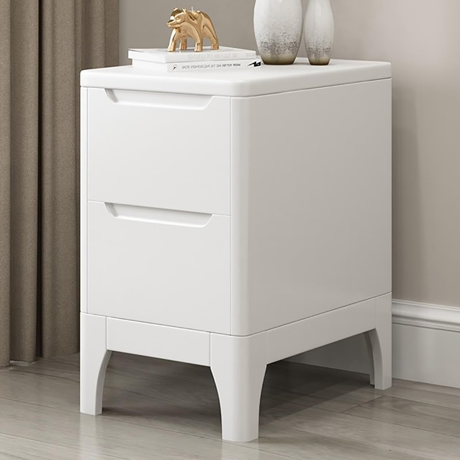 SXZenSpace Solid Wood Narrow Bedside Table with 2 Drawers Modern Nightstand for Bedroom Living Room(White,20x41x50cm)