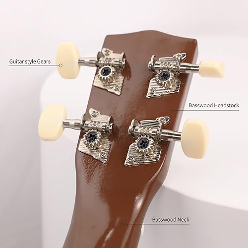 Miniatura 9 de Ukelele soprano de moda para principiantes de 21 pulgadas. Ukelele hawaiano para niños, adultos y estudiantes con bolsa de concierto (marrón)
