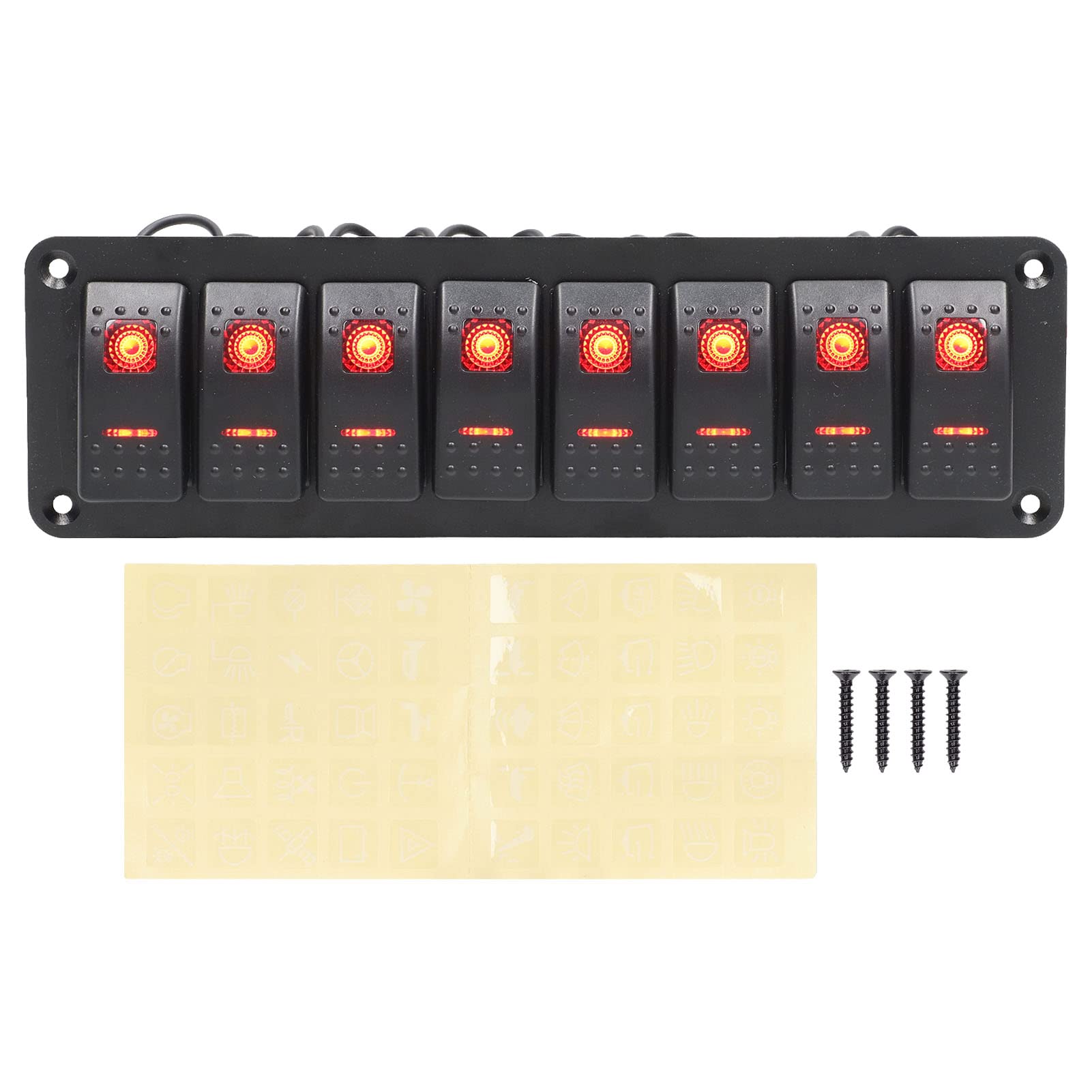 8-pasmowy panel przełącznika kołyskowego, 12/24V LED Podświetlenie LED Przeciw Przeciążeniu Wodoodporny, Przełączniki dźwigniowe(Czerwony)