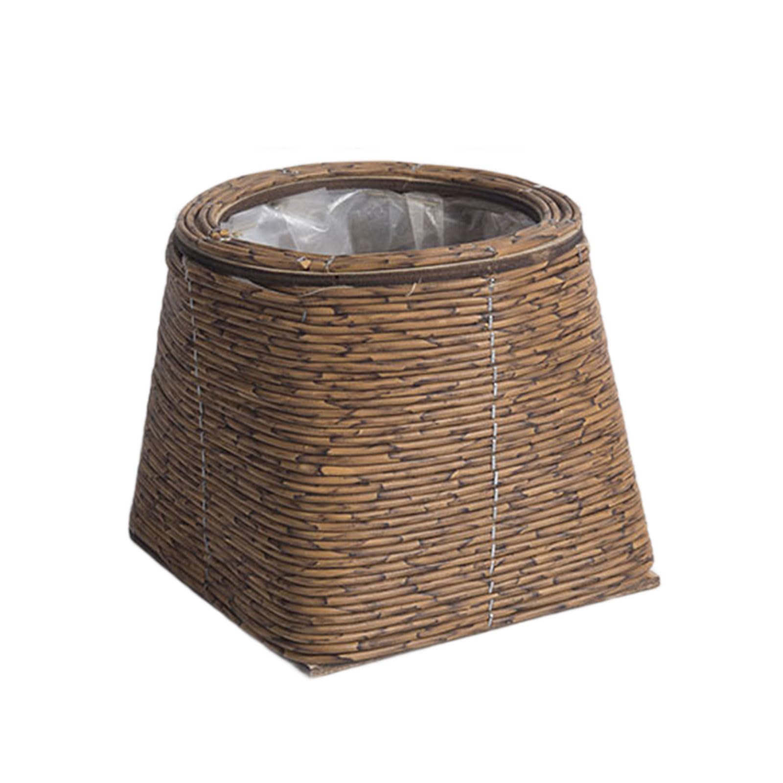 Rattan Flower Basket, Wicker Woven Planter with Plastics Liner, Hand Woven Basket Planter, Desktop Flower Pot for Bathrooms Kitchens Home Office