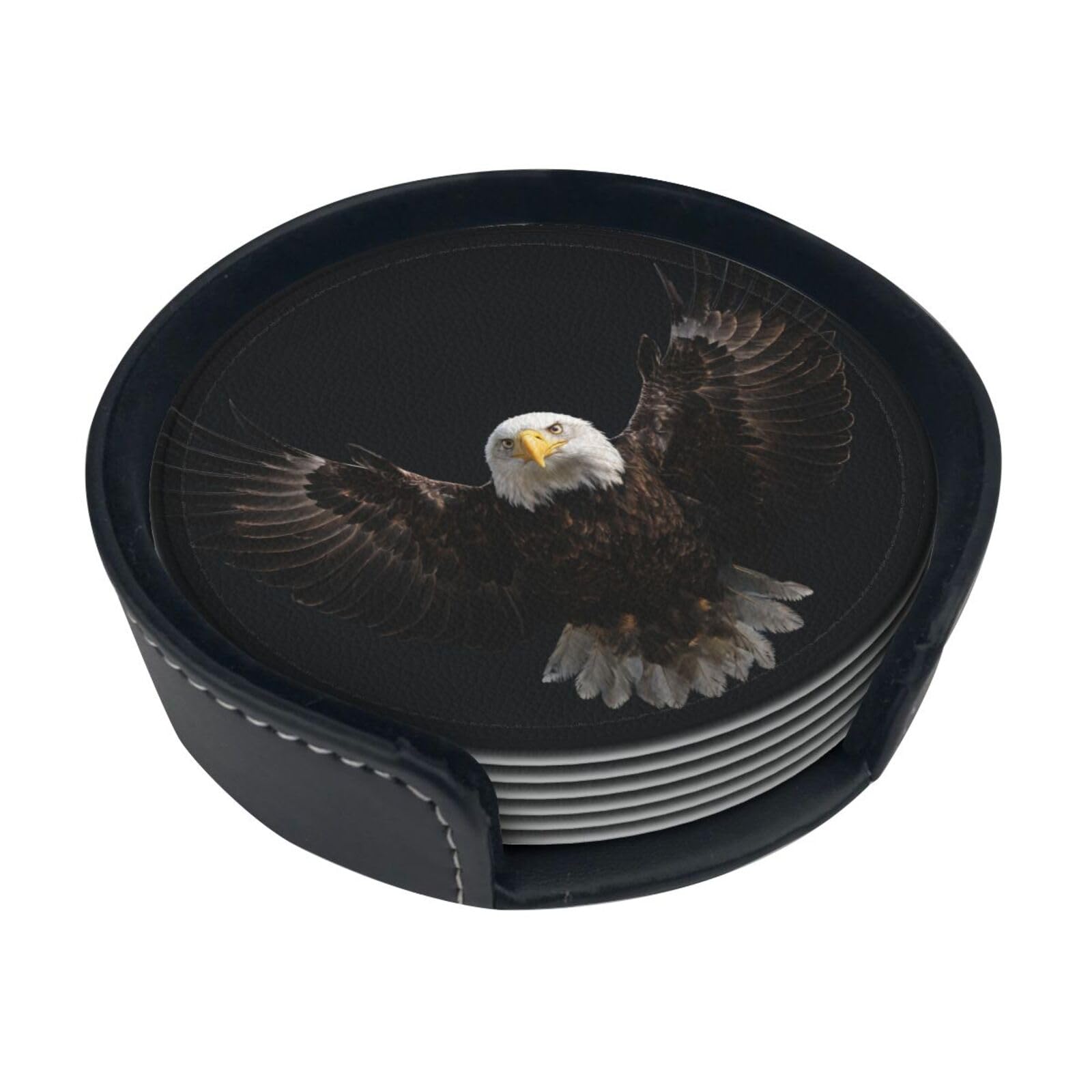 Eagle Wings Spread Leather Coasters-Set of 6 with Storage Holder