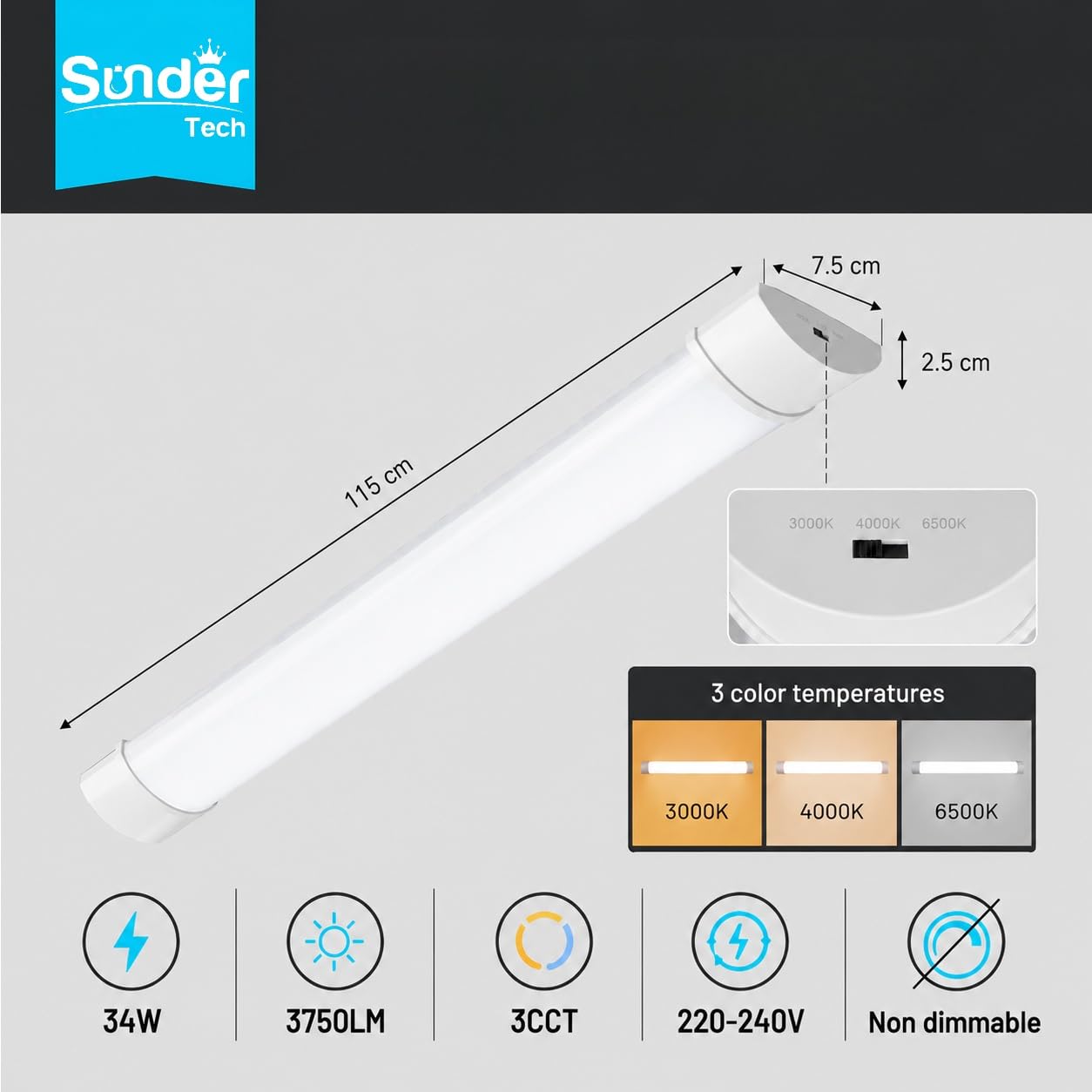 Led Feuchtraumleuchte 1,2m[2 Stück], Led Röhre 3750lm 3CCT(3000K/4000K/6500K), Deckenleuchte LED-Lichtleiste Werkstatt Garagenlampe für Garage Keller Werkstatt Warenhaus Bad Röhrenlampe