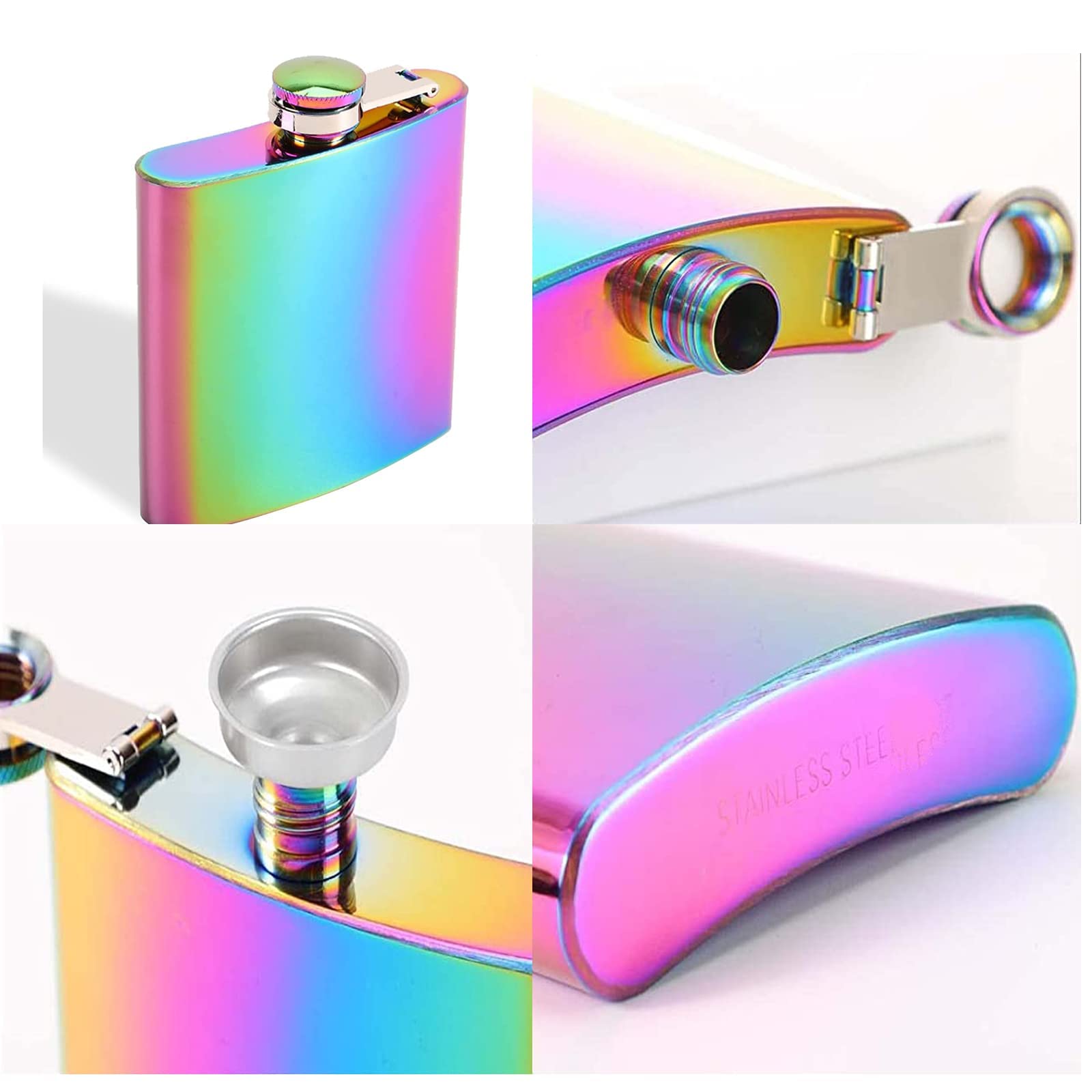 JEOPKO Stainless Steel Hip Flask, 6oz Portable Flask Rainbow Colored Pocket and Leak Proof,Stainless Small for Hiking Hunting, Camping - Image 3