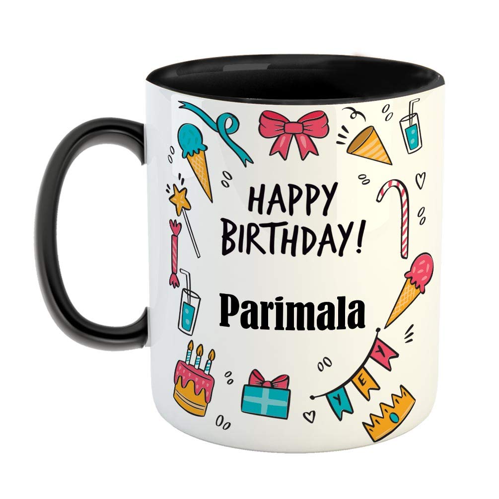 FurnishFantasy Ceramic Coffee Mug - Best Gift for Happy Birthday Mug , Color - Black, Name - Parimala