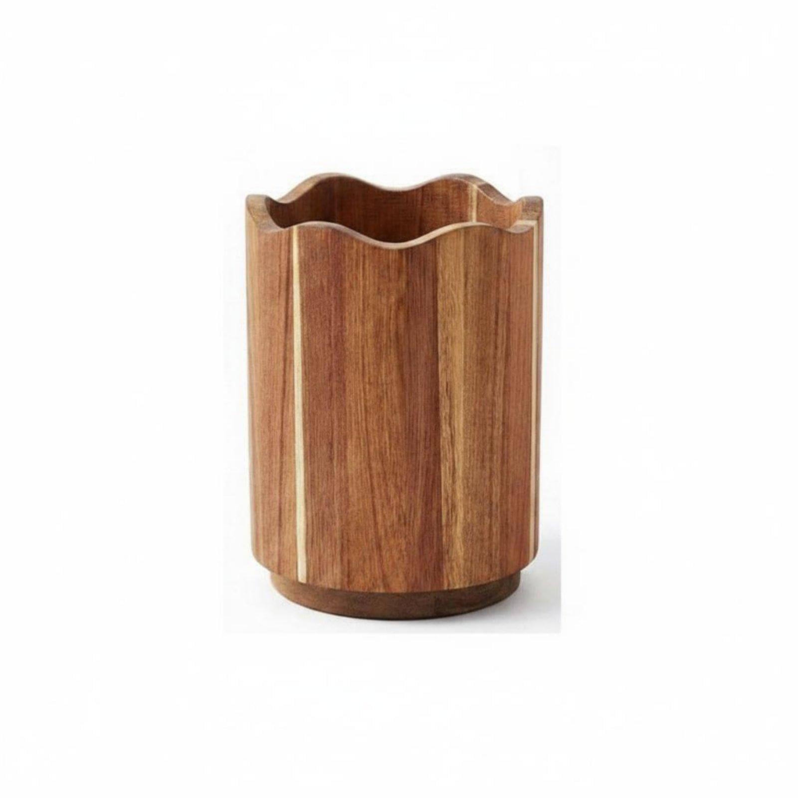 CALANDIS Wooden Pen Holder Decorative Edge Design Wooden Brush Holder Multi-Functional Tabletop Cutlery Organizer for Kitchen Counter-image-23