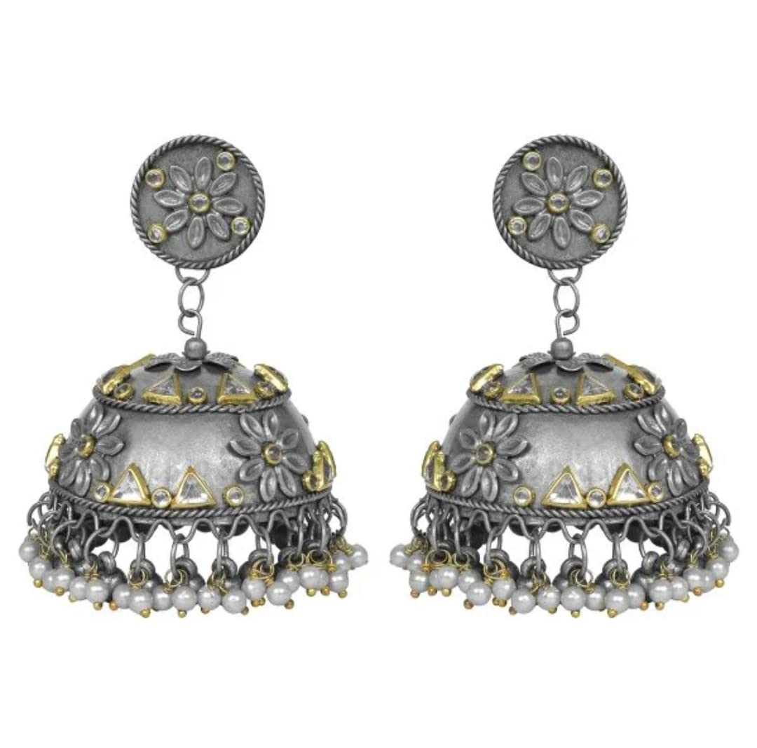 Dulcett Oxidised Dual Tone Jhumka, Black Metal Jhumka With Pearls, Big Jhumka With Kundan Work, Matte Finish Jhumka, Afghani Jhumka, Gold and Silver Jhumka Earrings for Women and Girls. (B0BF142FJM) Amazon Price History, Amazon Price Tracker