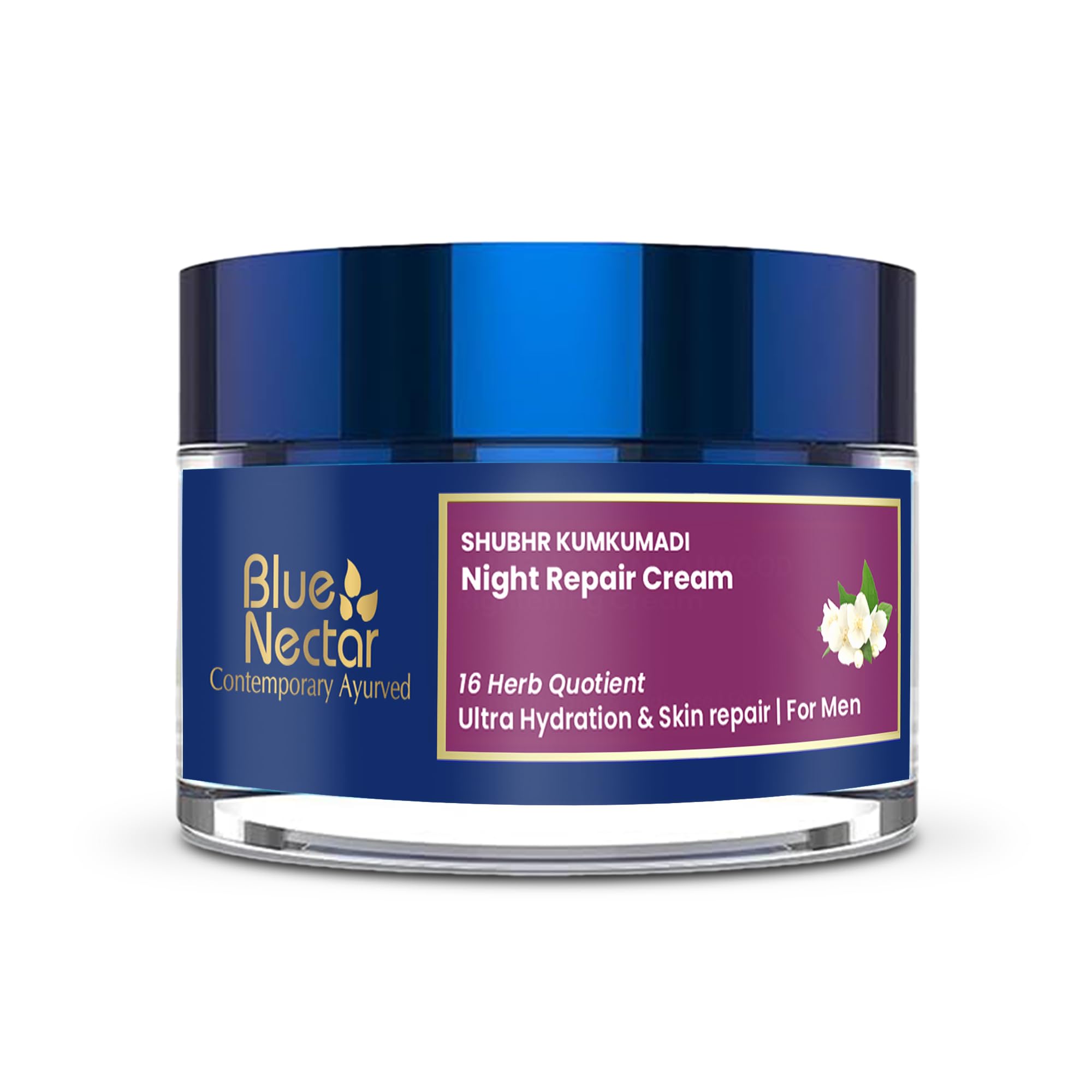 Blue Nectar Ayurvedic Anti Aging Night Cream for Men for fine lines and wrinkles | Skin Repair Plant Based Nourishment | Best Men Face Moisturizer (16 Herbs, 50g)