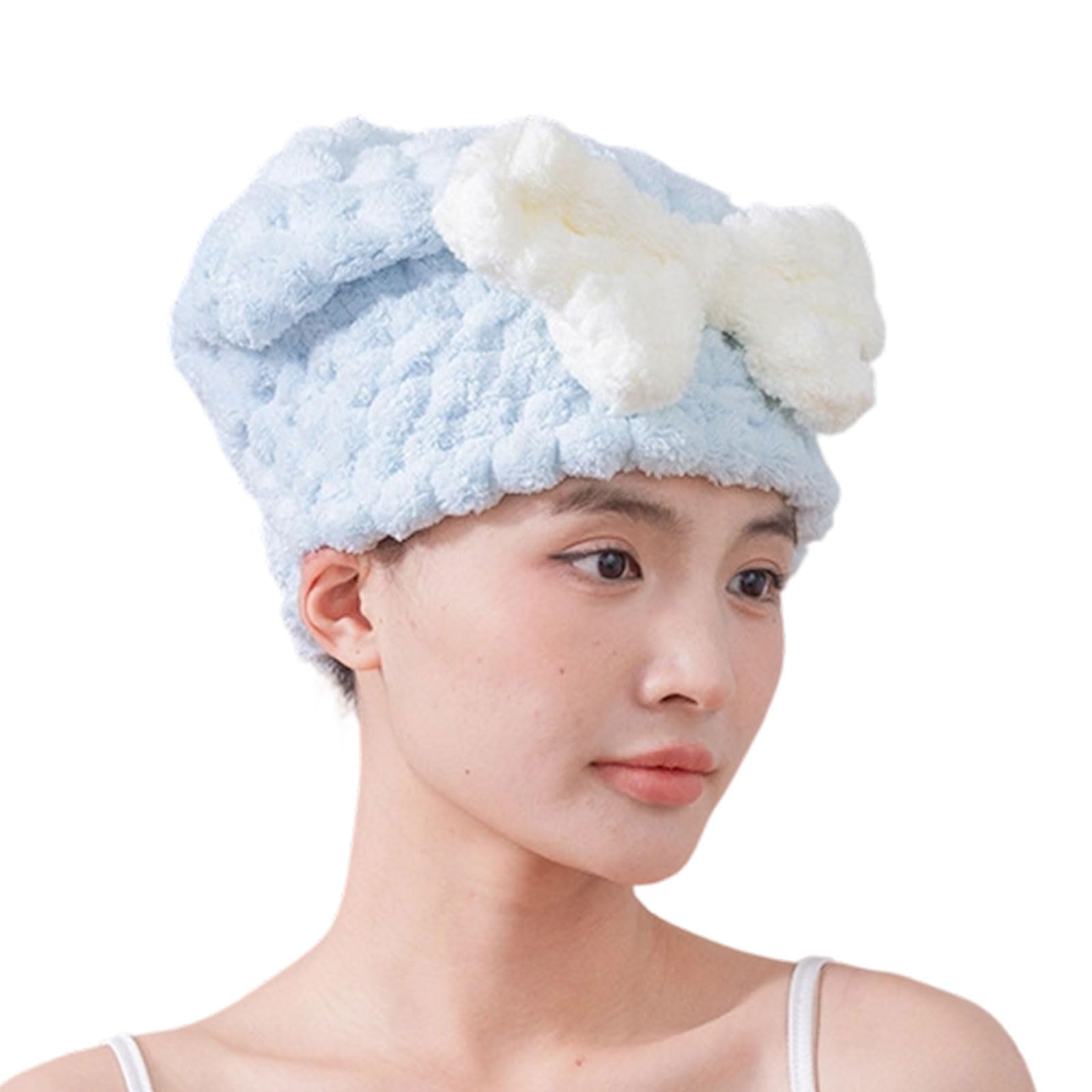 Buxuaaaa Shower Cap with Bowknot Super Absorbent Soft Hair Drying Towel Wrap Turban for Girls and Women Home Gym Activity Quick Dry Hair Towel Cap