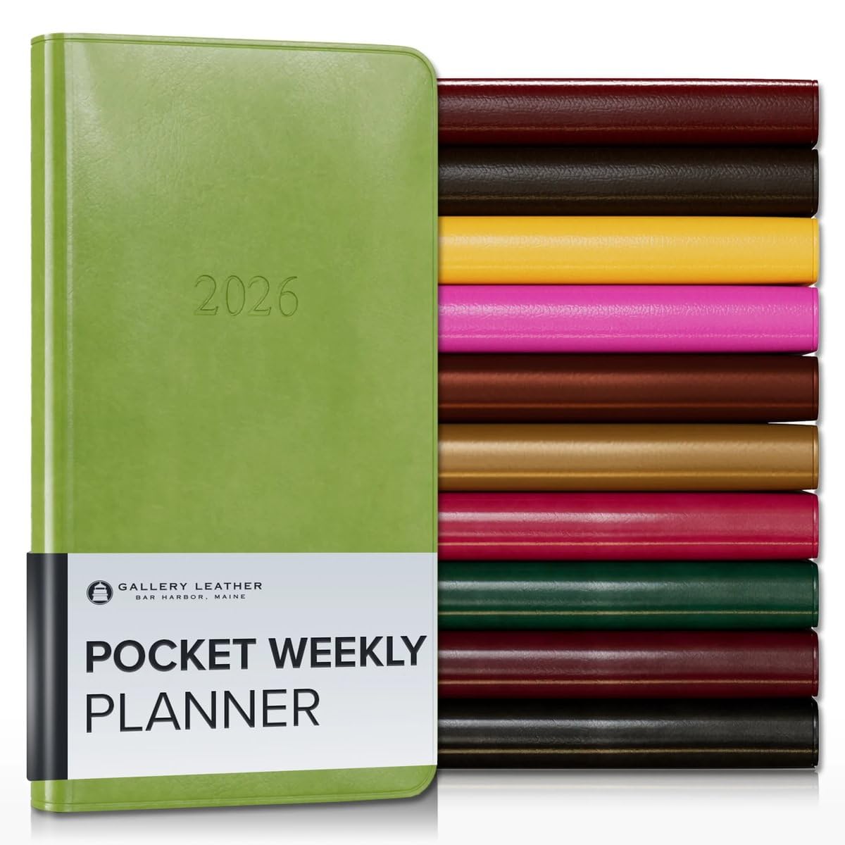Gallery Leather Pocket Weekly Monthly Planner 2025-2026, Elegantly Bound Calendar Planner and Notebook with Stylish Gold-Gilded Page Edges, 12 Months