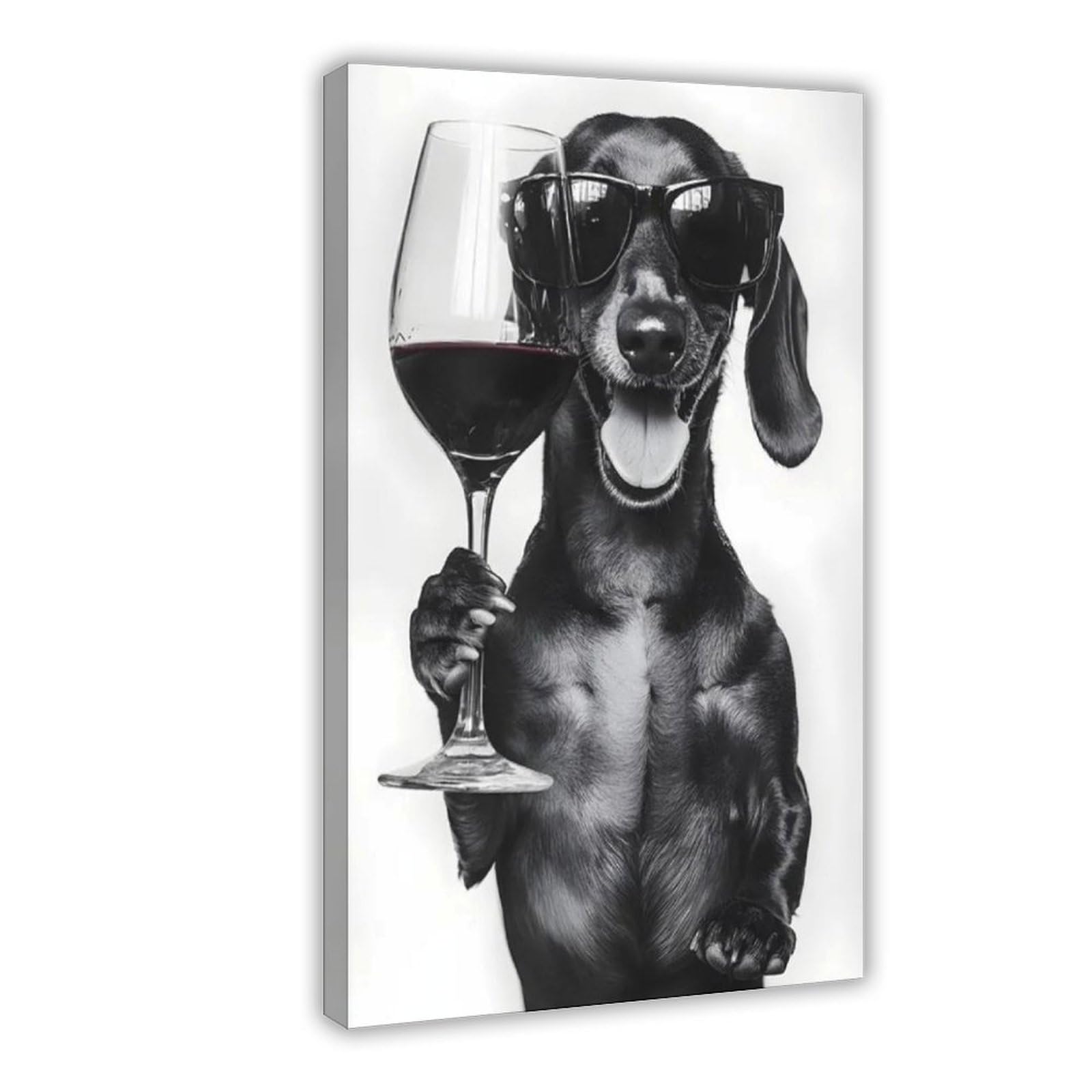 Bncedjk Dachshund Dog Drinking Wine & Wearing Canvas Poster Bedroom Decor Landscape Decor Gift 12X18inch(30X45cm)