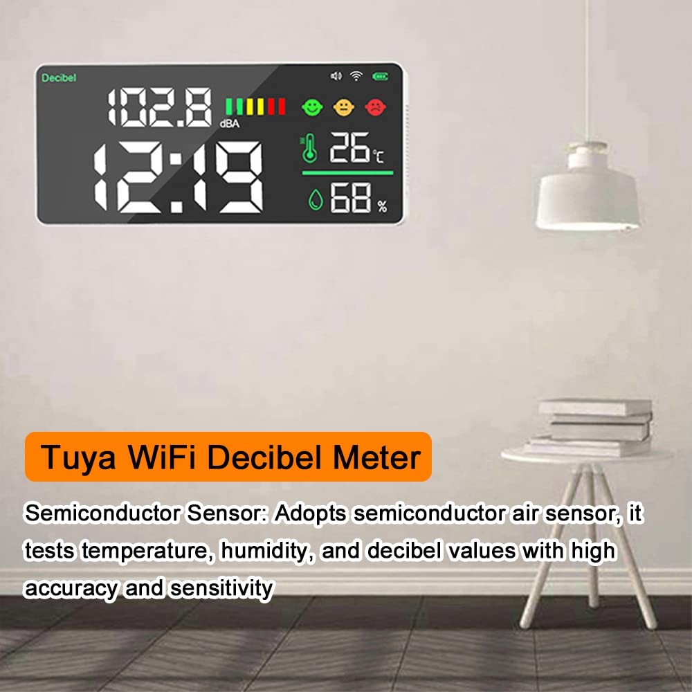 WiFi Decibel Meter 4in1 Temperatur Luftfeuchtigkeit Dezibel Test Wecker 11 Zoll LED Farbdisplay Intelligent Linkage APP Control Noise Decibel Meter