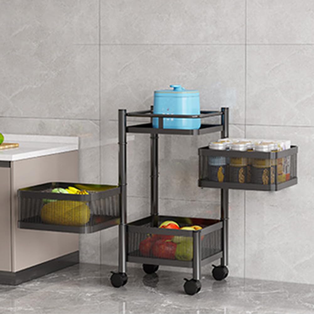 Estantería de almacenamiento giratoria para cocina, 3/4/5 niveles, cestas de almacenamiento para frutas y verduras, cesta extraíble, estantería de cocina multicapa con ruedas giratorias de