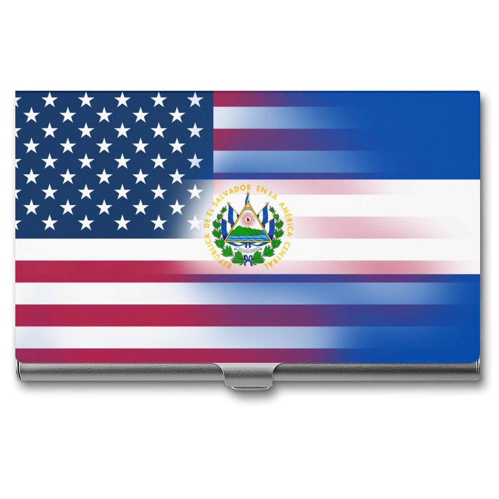 DULAHR American Flag El Salvador Business Card Holder Pocket Business Card Case Metal Case Name Card Holder Men Women