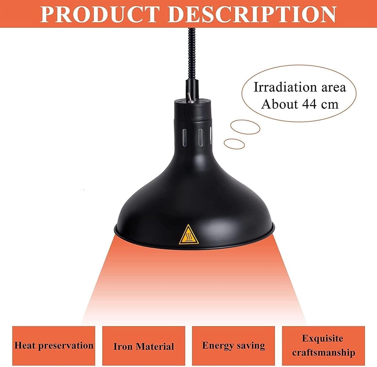 Podgrzewacz do żywności Lampa grzewcza, Regulowany bufet Jedzenie Teleskopowe Światło Pojedyncza Głowica Lampy grzewcze, Regulowana Wysokość 60-180 cm, Wiszące Lampy