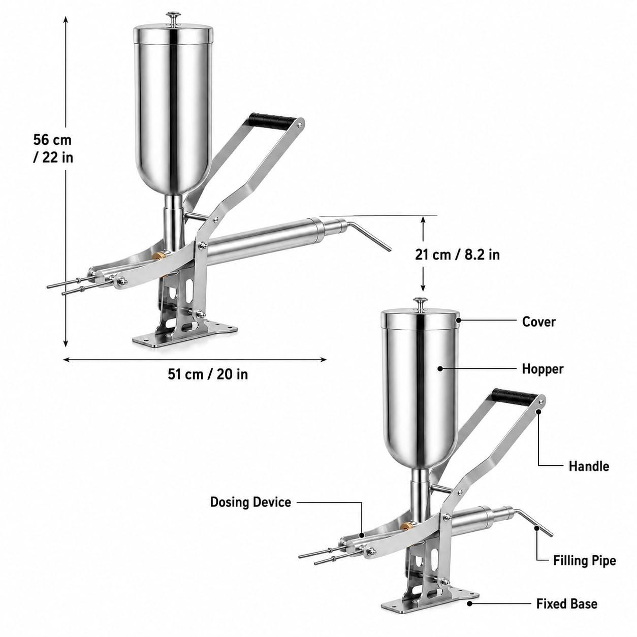 Riempitrice per ciambella commerciale, riempitrice per crema in acciaio inox da 5 litri con 4 ugelli antigoccia per panetterie e ristoranti, attrezzatura da cucina ideale