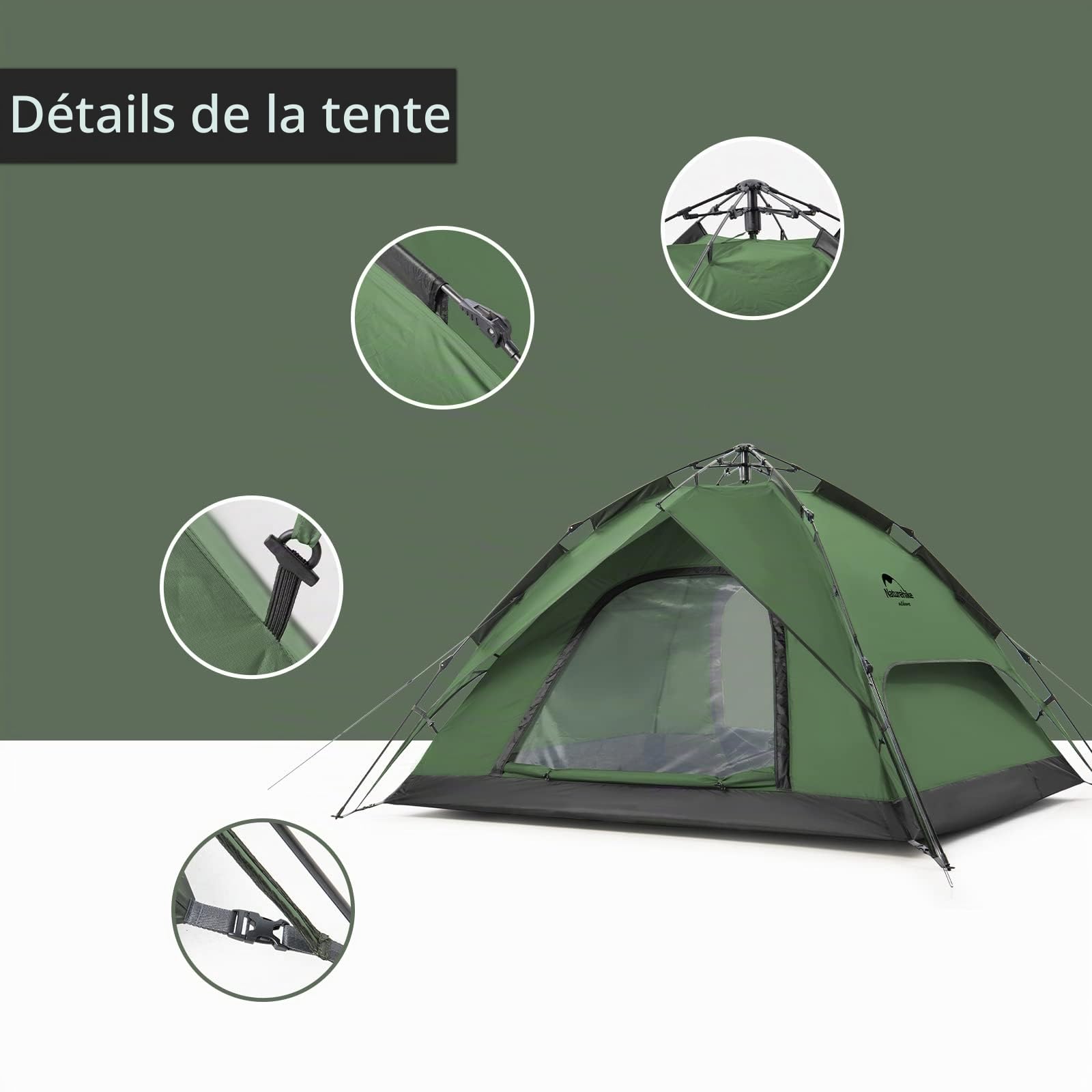 Naturehike Tente de Dôme pour 3 ou 4 Personnes Escamotable Automatique Portative Instantanées à Double étage pour Camping avec Sac de Transport