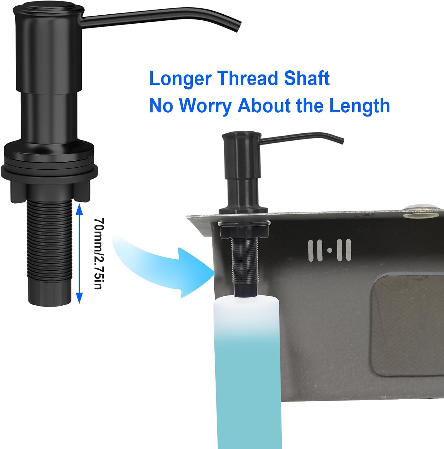 Soap Dispenser for Kitchen Sink, Kitchen Sink SoapDispenser Pump, Refill from The Top, Sink Soap Dispenser with 17OZ Large Liquid Bottle, Black (2 Scrub Sponges)