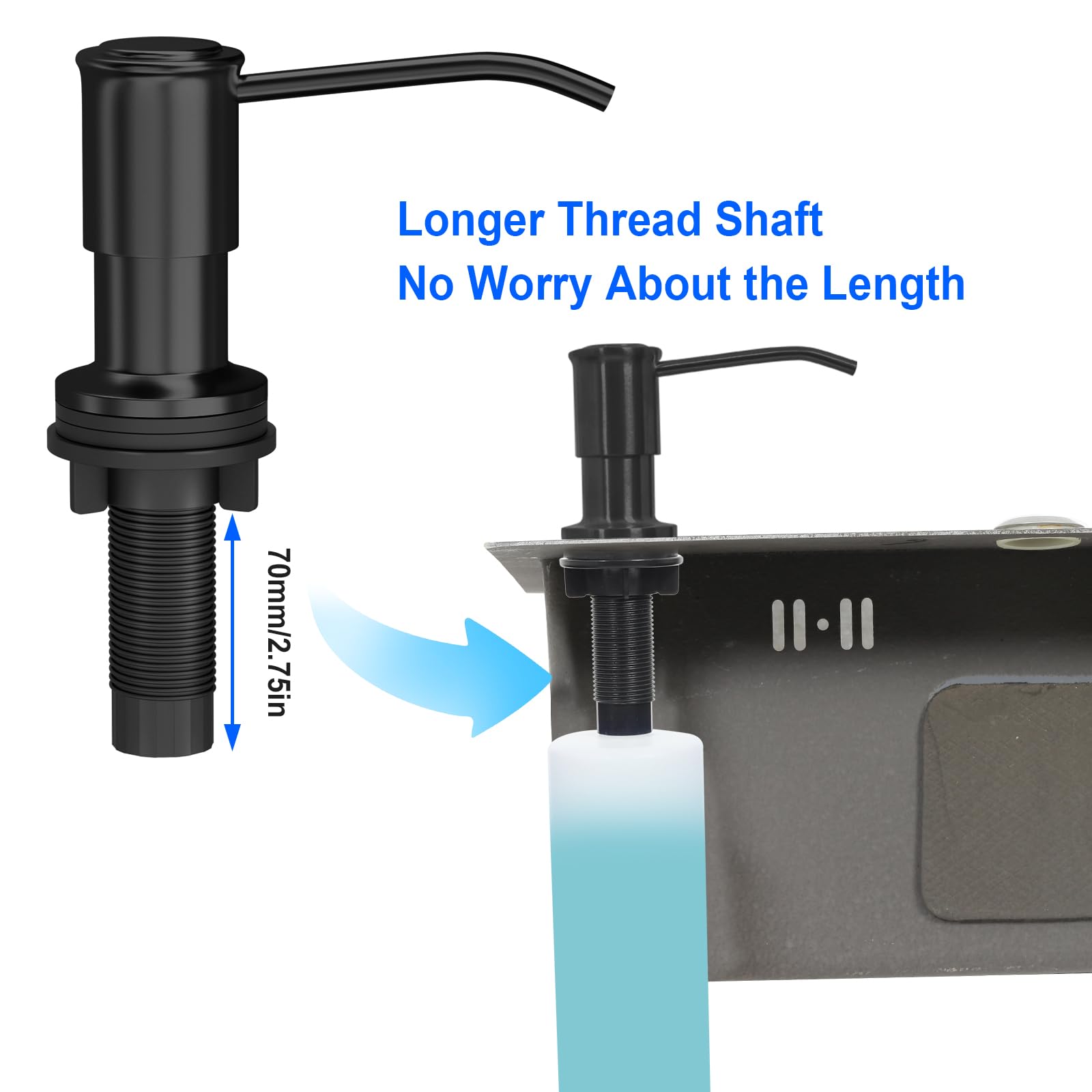 Dispensador de jabón para fregadero de cocina, bomba dispensadora de jabón para fregadero de cocina, recarga desde la parte superior, dispensador de jabón para fregadero con botella líquida grande de
