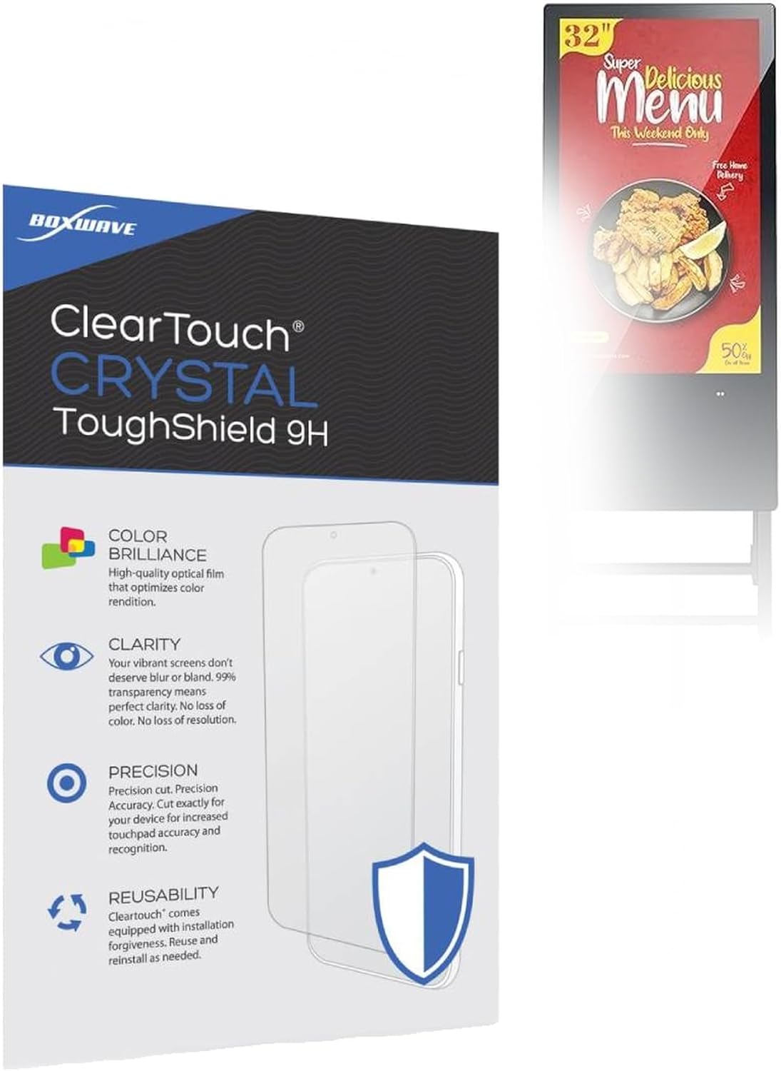 BoxWave Screen Protector Compatible with QIXZOCV MWE Portable Digital Signage Display (32 in) - ClearTouch Crystal ToughShield 9H (2-Pack), Clear 9H Tough Flexible Film Screen Protector