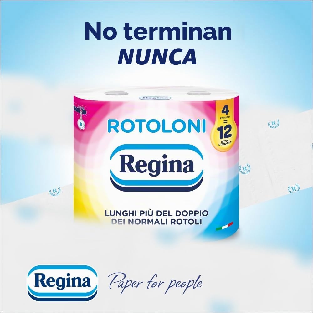 Regina Rollos de 42 rollos de papel higiénico, 500 hojas de 2 capas, longitud óptima, paquete 50% de plástico reciclado, papel 100% certificado FSC