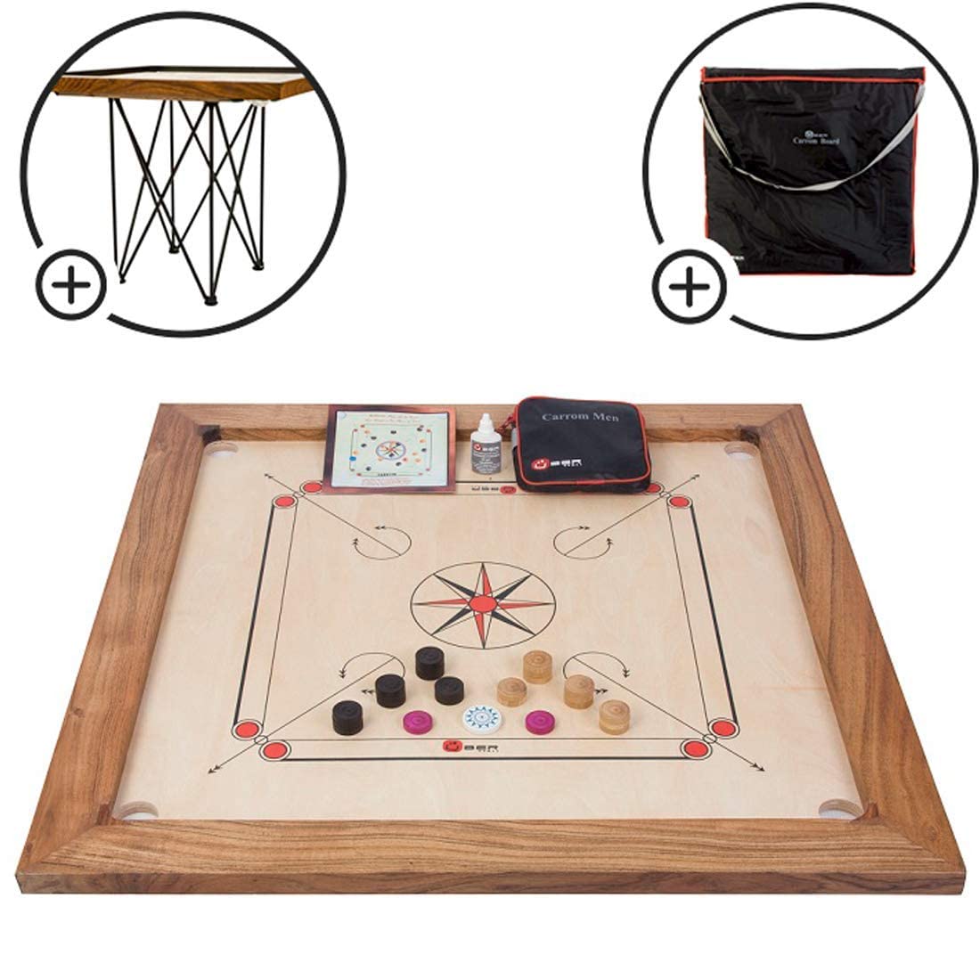 Ubergames Professionelles Carrom Brettspiele 12 kg - Top ECO-Hartholz Qualität - Komplettes Set mit Offiziellen Scheiben und Striker (Brettspiel für 2-4 Spieler ab 8 Jahren)