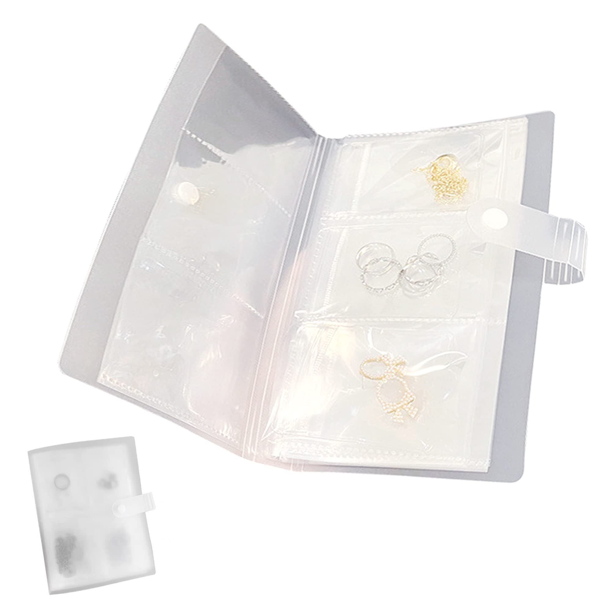 Libro de almacenamiento de joyas, antioxidación y anti-Terning, bolsas de joyería transparentes para anillos, pendientes, pulsera, broche (80 cuadrículas + 50 bolsas)