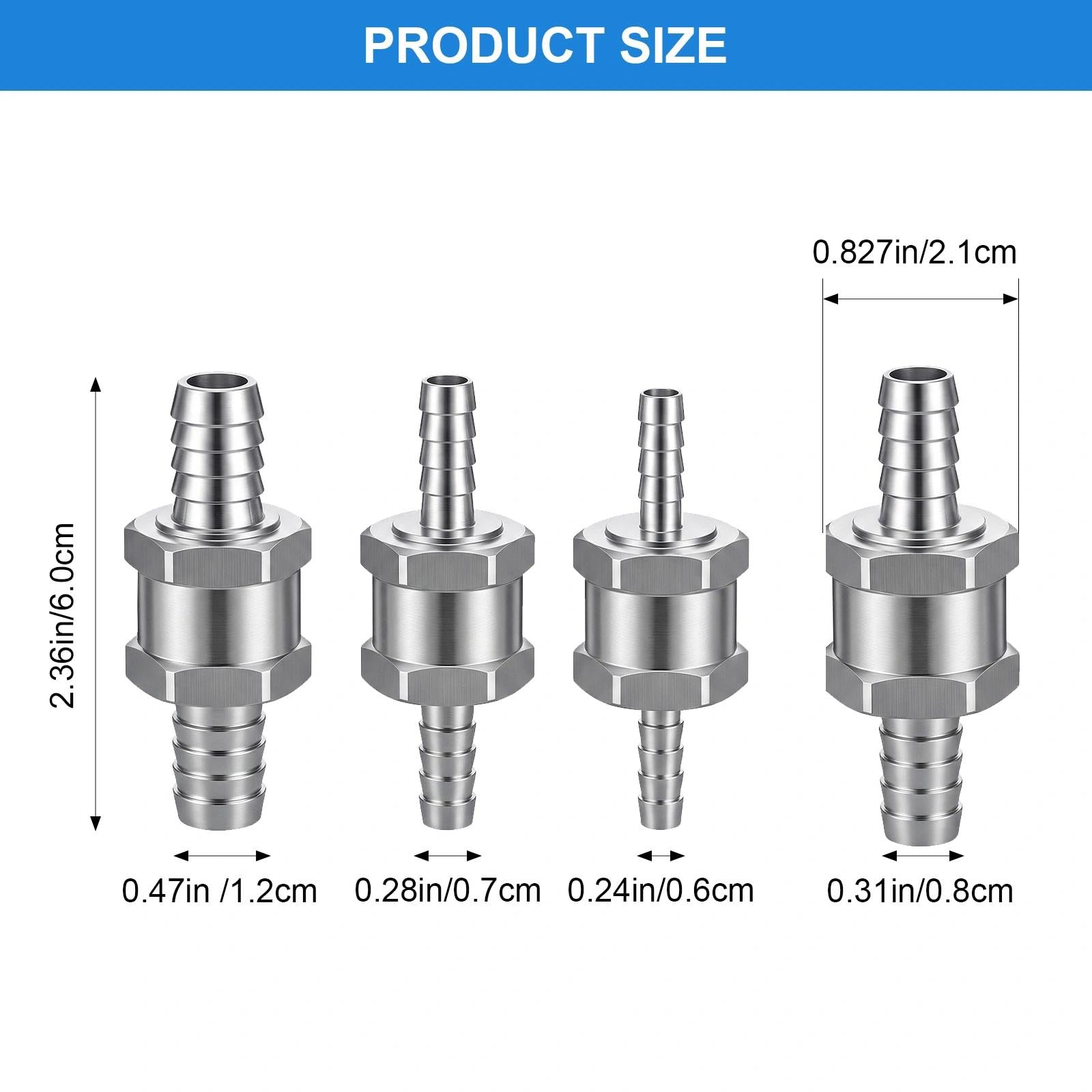 Zawór zwrotny aluminium 6 mm 8 mm 10 mm 12 mm zawór jednokierunkowy do samochodu, motocykla, łodzi, oleju napędowego i benzyny, wysokiej jakości zawór zwrotny do systemów paliwowych niskociśnieniowych