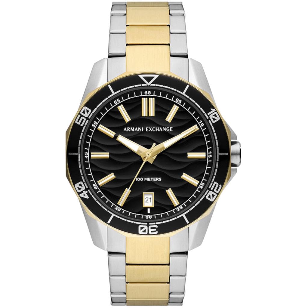 Armani Exchange Orologio per uomo, Movimento al quarzo con data a tre lancette e cassa da 44 mm con cinturino in acciaio o silicone