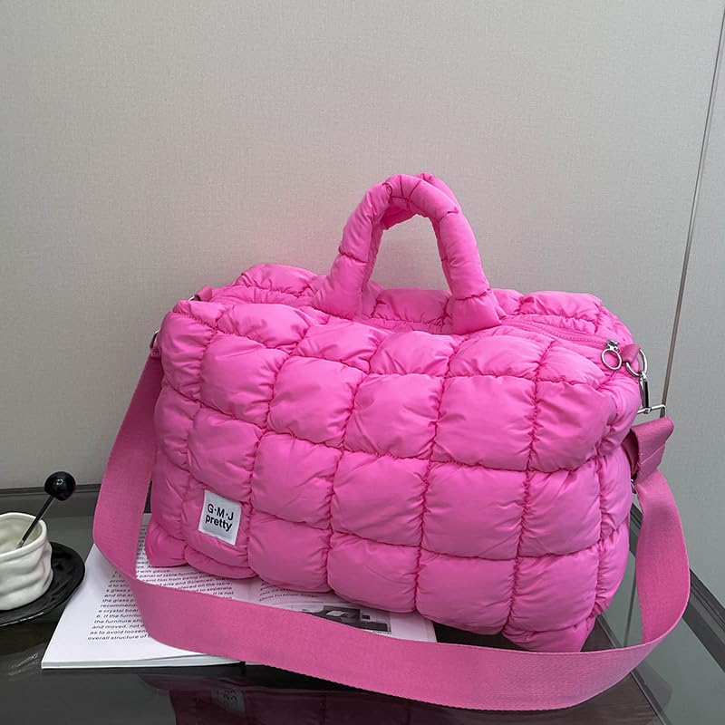 Quilted Puffer Shoulder Bag for Women Large Top Handle Tote Crossbody Handbag with Adjustable Strap3