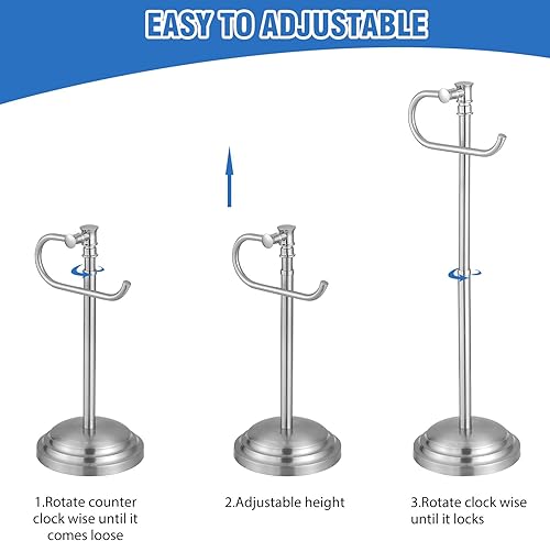 Miniatura 3 de Soporte de papel higiénico para piso, níquel cepillado ajustable (12.4 a 22.8 pulgadas), soporte de papel higiénico de pie independiente con