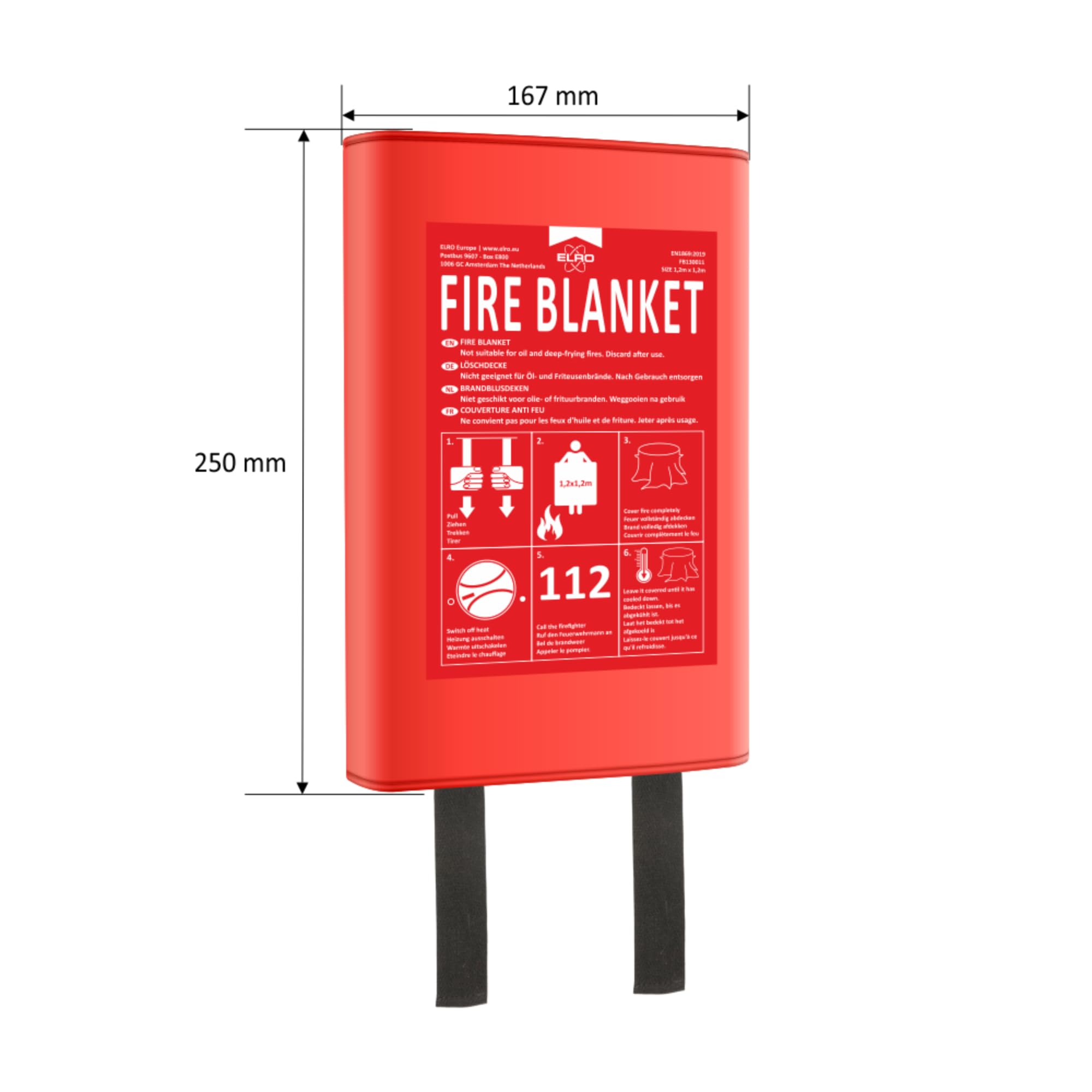 ELRO FF0404 Kit de Protection Contre l'incendie - 2X détecteur de fumée avec Batterie de 5 Ans et Montage magnétique - Détecteur de CO avec capteur de 10 Ans - Couverture Anti-feu Rigide 1,2m x 1,2m
