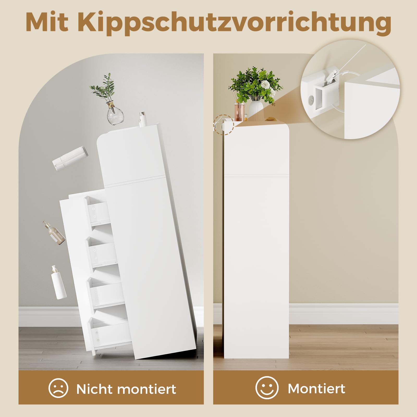 ANWBROAD Badezimmerschrank, Badschrank mit 4 Schubladen, Kommode Badezimmer 2 Schranktüren und 5-lagige Verstellbarer Ablage, Kommode für Badezimmer, Wohnzimmer, Küche, 110 × 80 × 30 cm, Weiß, SBC015W