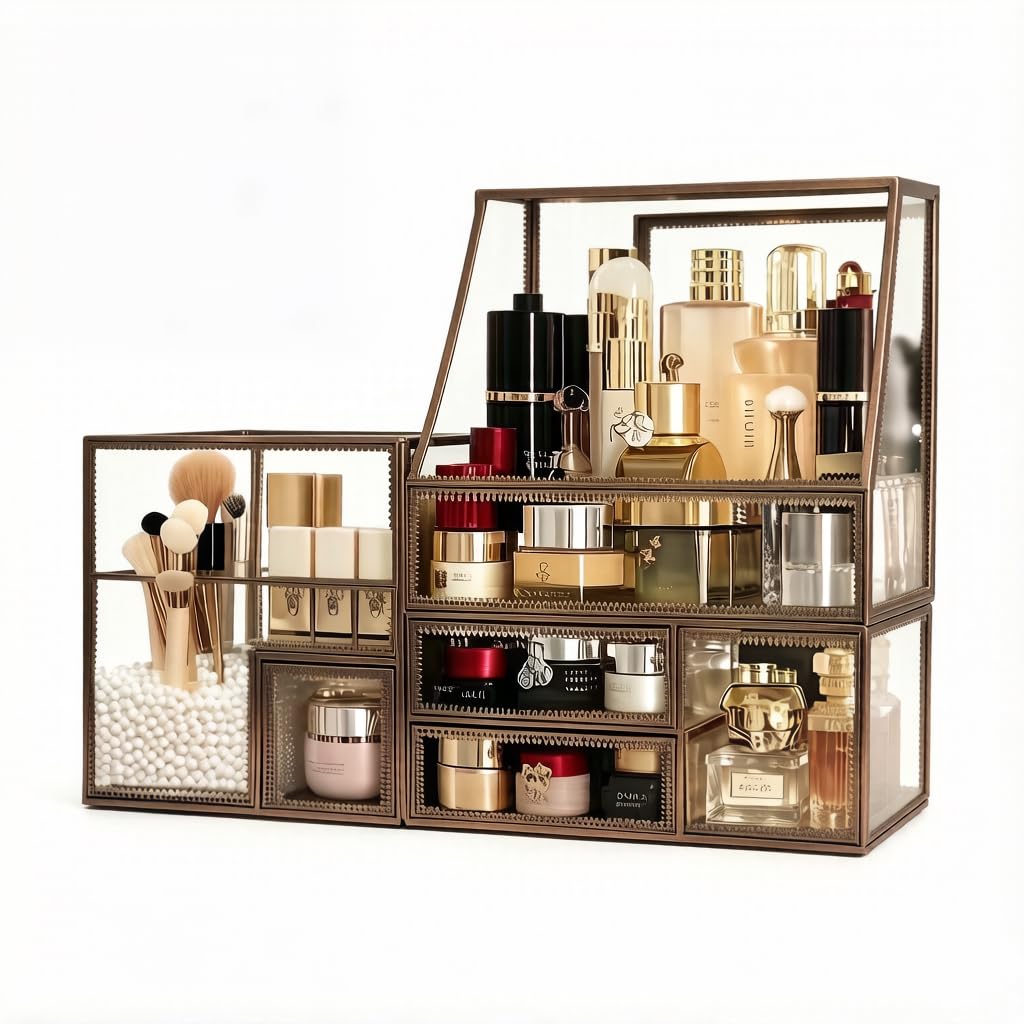 Amazon.com: Luxury Glass Makeup Organizer Antique Bronze Metal
