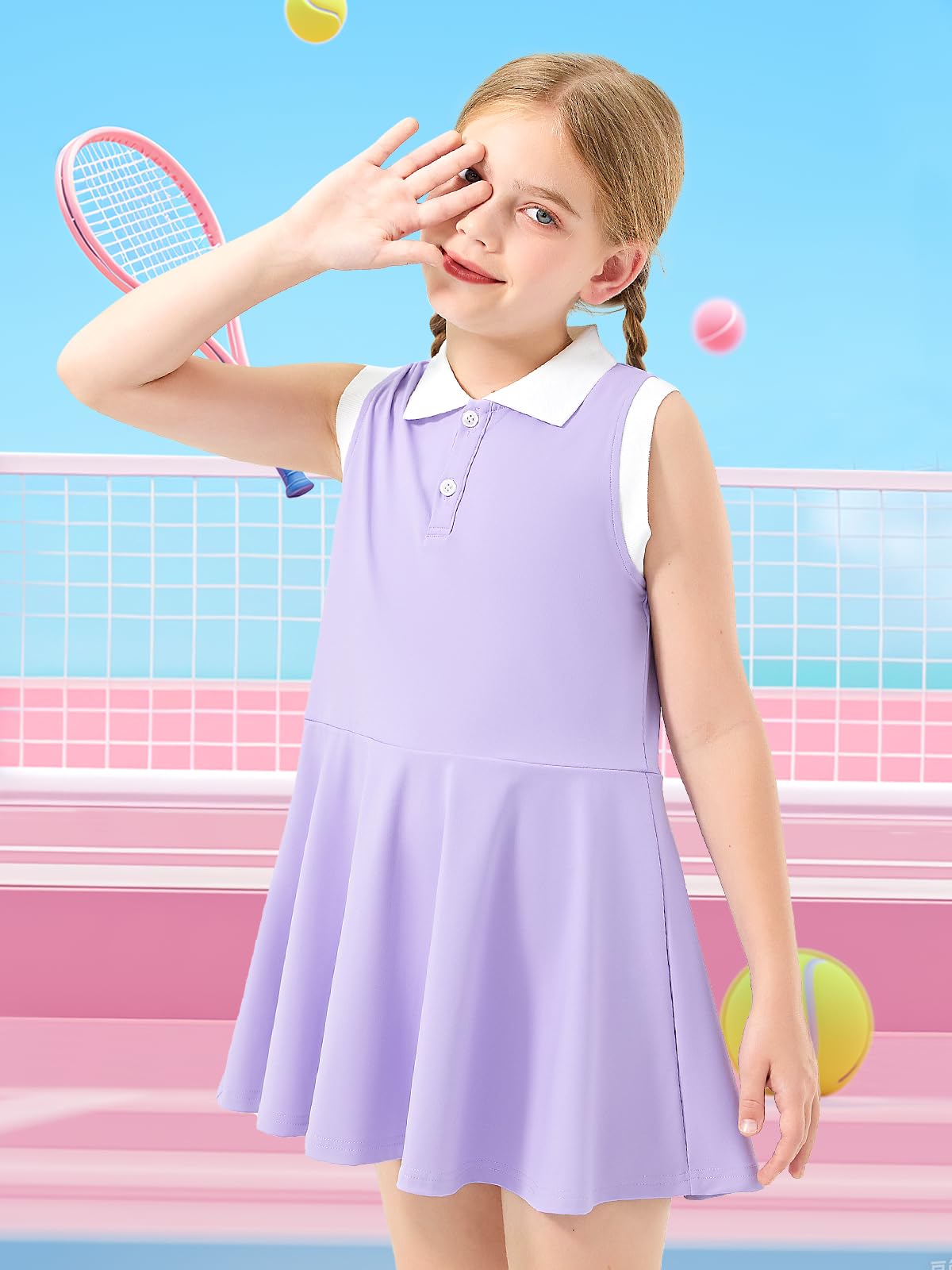 Vestido de Tenis para Niña con Pantalón Corto Polo Athletic Dress Sin Mangas Vestidos Deportivos con Bolsillos Ropa Golf Deporte Casual