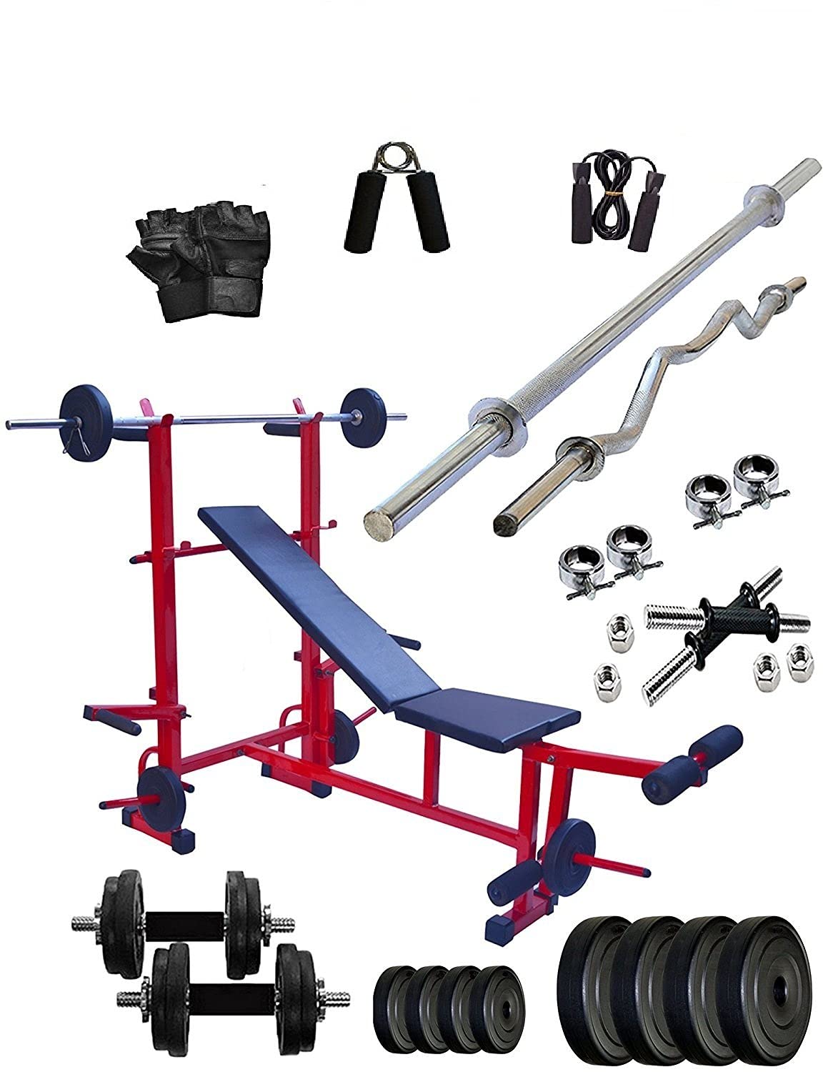 Body Maxx 8 in 1 Bench with 50 Kg Home Gym Equipments and 3 Ft Curl Rod + 5 Ft Plain Rod + Gym Accessories + Dumbbell Rods for Home Exercise (B07D17TT6Z) Amazon Price History, Amazon Price Tracker