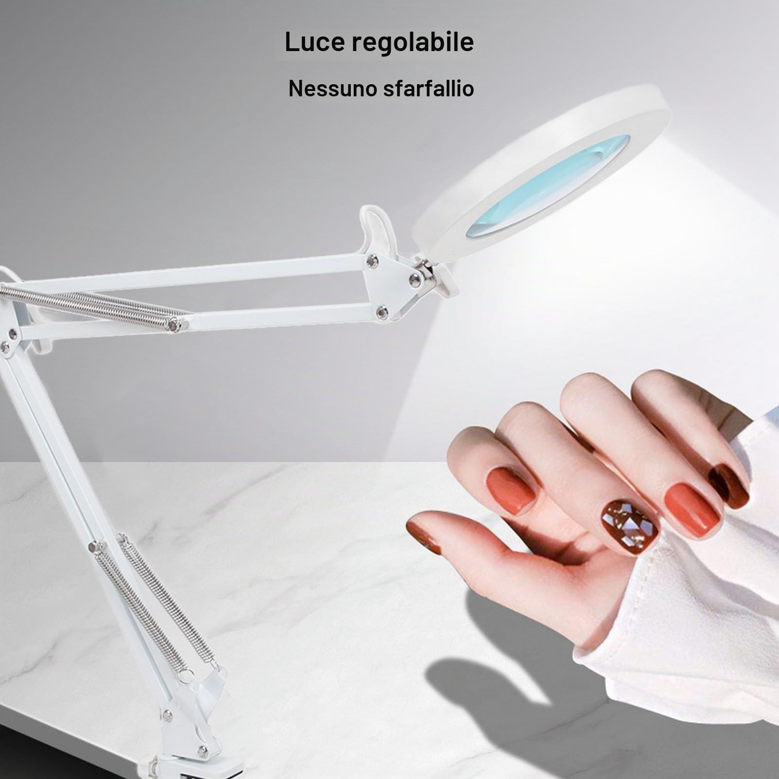 Lampada da Scrivania a LED con Lente D'ingrandimento 5X Illuminazione Gradevole per gli Occhi Luminosità Regolabile Interfaccia USB Morsetto Resistente Regolabile a 360 Gradi 72