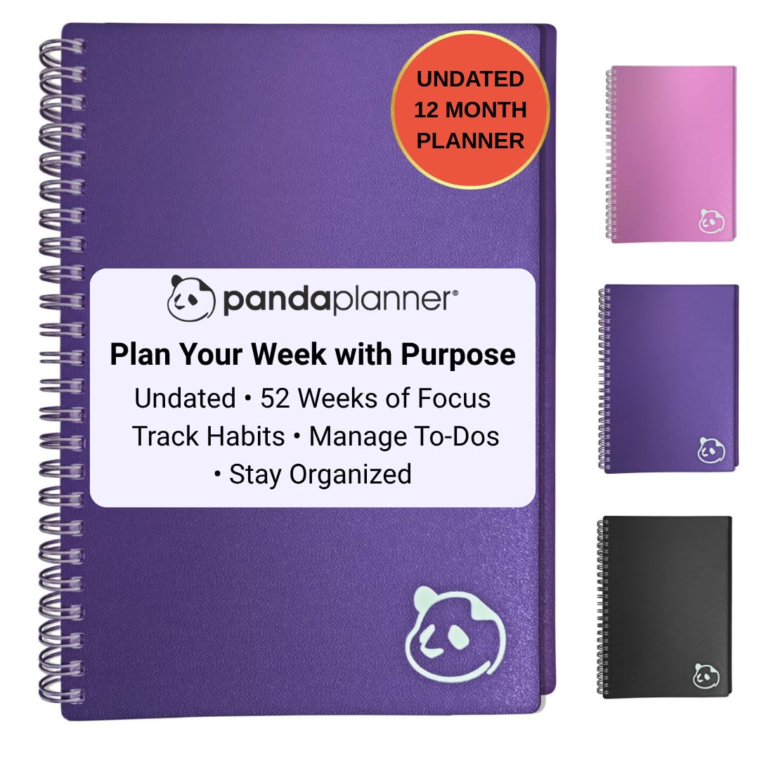 Panda Planner 2026 Undated Weekly Planner – Spiral Notebook 5.75" x 8.25" with 52 Weeks, Habit Tracker & Weekly To-Do Lists – Academic Planner & Productivity Organizer for Home, Office & School (Purple)
