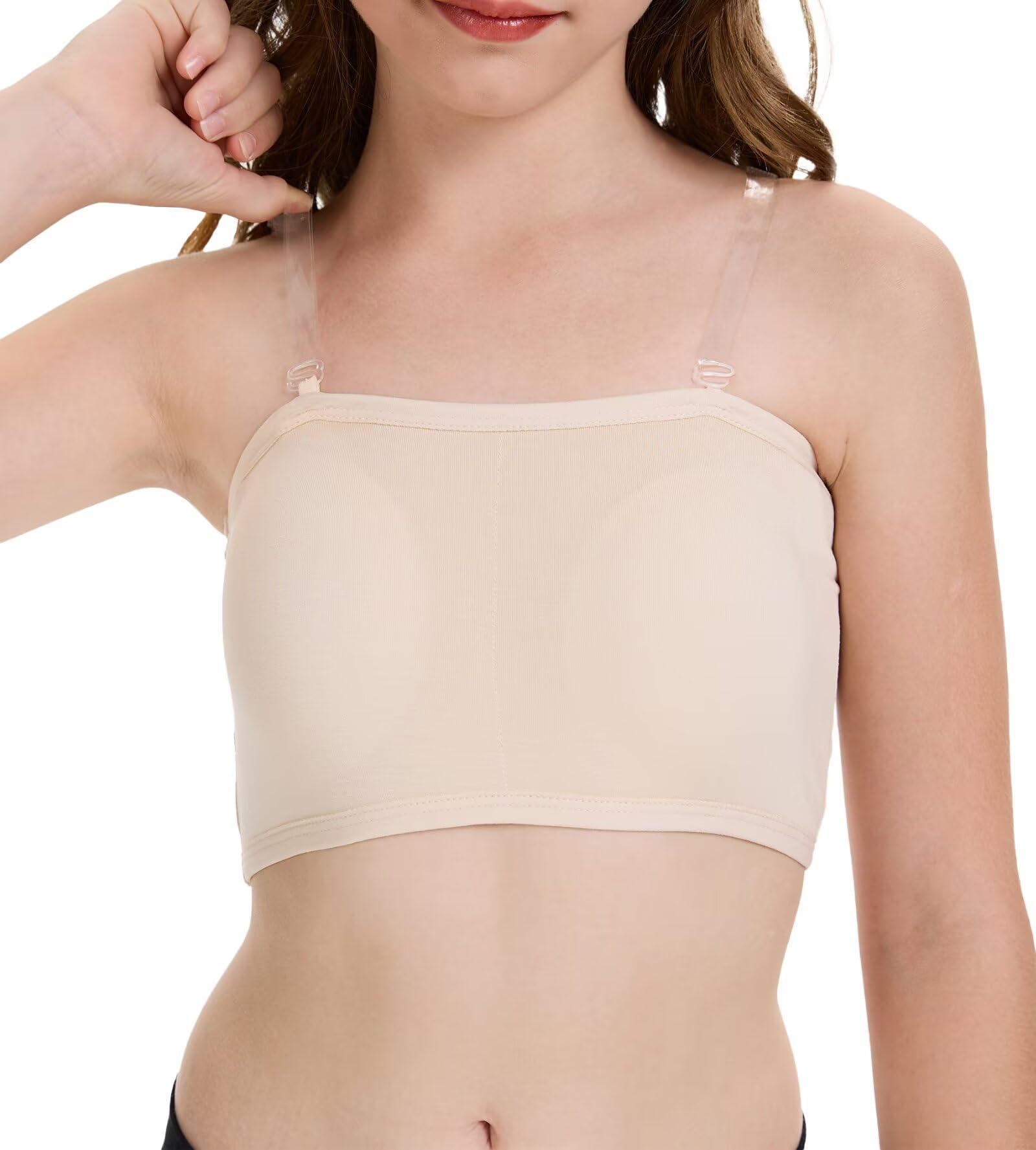 Sujetador de Baile para Niñas, Sujetador de Ballet sin Costuras con Tirantes Ajustables Transparentes Nude XL