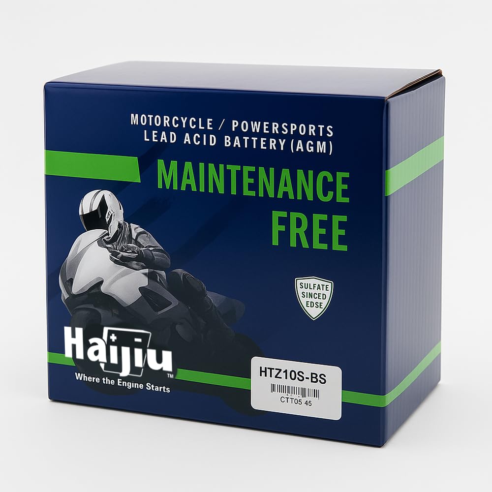 Haijiu HTZ10S-BS Batería de Arranque AGM para Moto y Scooter | 12V, 8.6 Ah, 190 CCA | Sin Mantenimiento, Antivibración