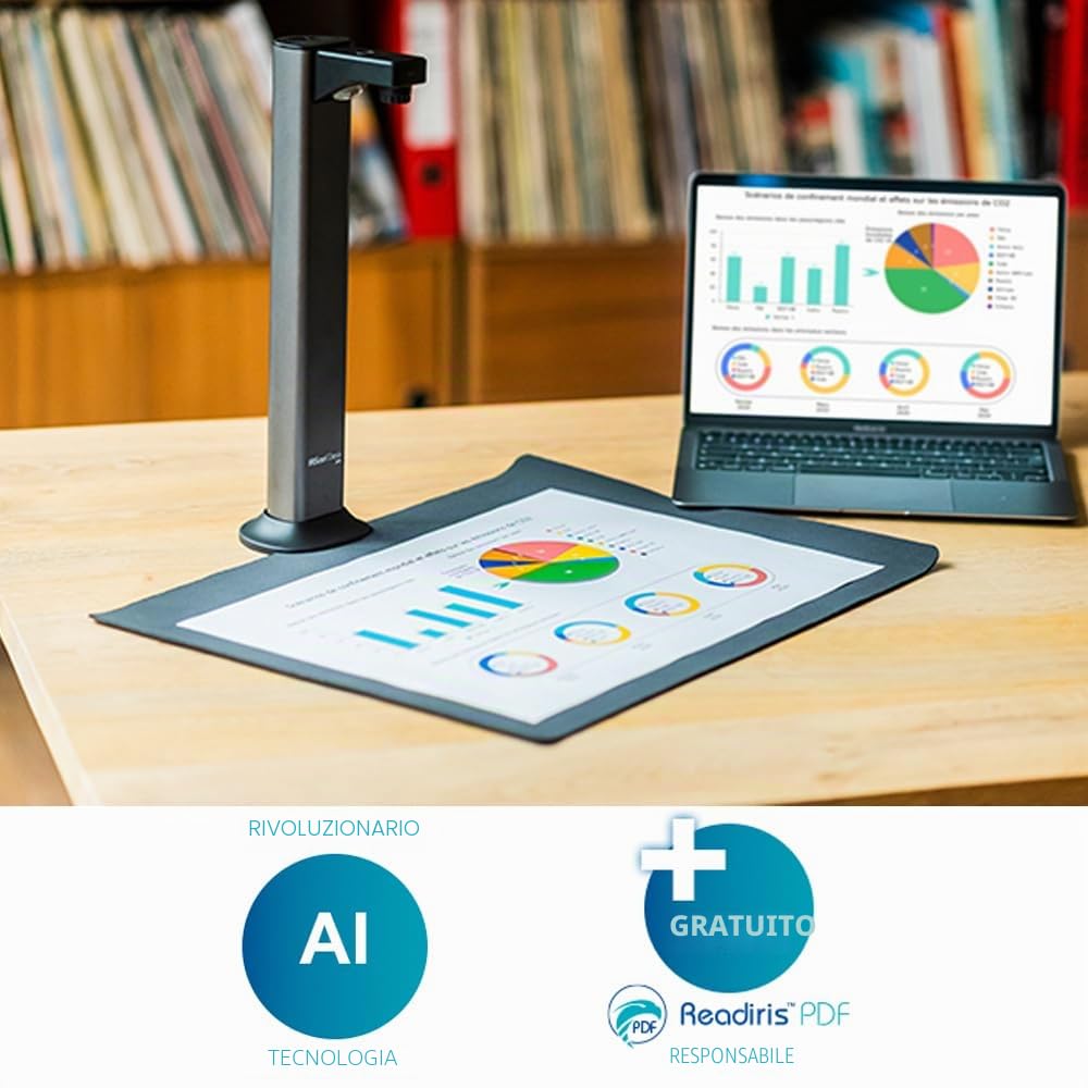 IRIScan Desk scanner portatile a3 di documenti - v7pro-18MP: editor PDF gratuito,600dpi 60PPM, scanner di libro, IA appiattimento-scansione Auto- cancellazione Dite WinMac