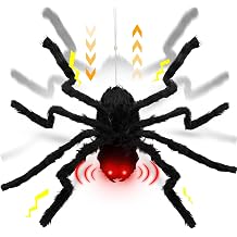 [Up and Down Automatically & Sound Activated ] 24 Halloween Giant Spider with Red LED Eyes Scary Sound Halloween Animatronics Decorations for Indoor Outdoor Yard Haunted House Party Porch
