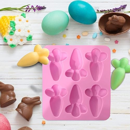 Miniatura 6 de Paquete de 5 moldes de silicona de rábano de conejo de Pascua, molde de caramelo de chocolate 3D, molde de jabón, molde de silicona de zanahoria