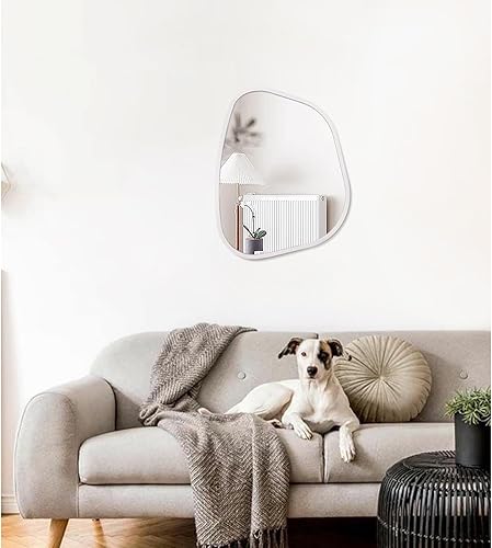 Miniatura 261 de Espejo de pared irregular de 26 x 18 pulgadas, espejo de baño grande asimétrico con marco de madera, espejos decorativos artísticos modernos